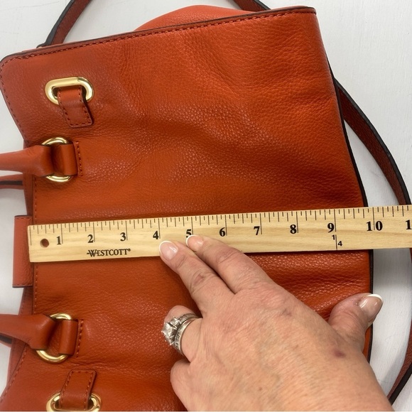 Michael Kors Hamilton Orange Pebble Leather Gold Chain Satchel Shoulder BagPurse - Picture 12 of 16